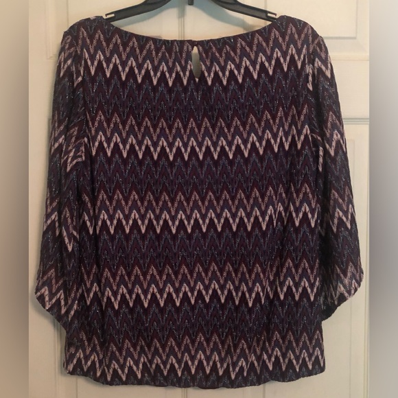 Ladies Zigzag Pattern Top Wine Blue Turquoise with Metallic Accents 1X - Picture 2 of 10